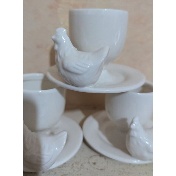 vintage Ceramic Egg Cups Chicken Design    Breakfast Decor Set Of 3 Farmhouse - Picture 6 of 8